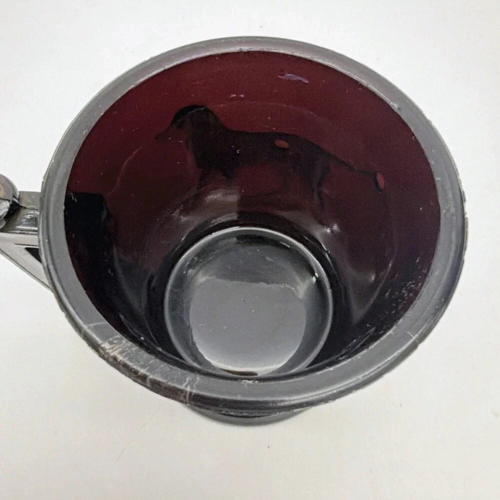 Antique EAPG Black Amethyst Glass Child's Mug Stein Embossed Dog Retriever